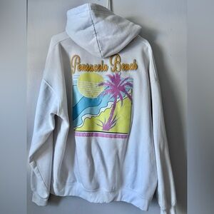 Exist Size XL White Hoodie Fleece Tourist Destination Pensacola Beach Bling Palm